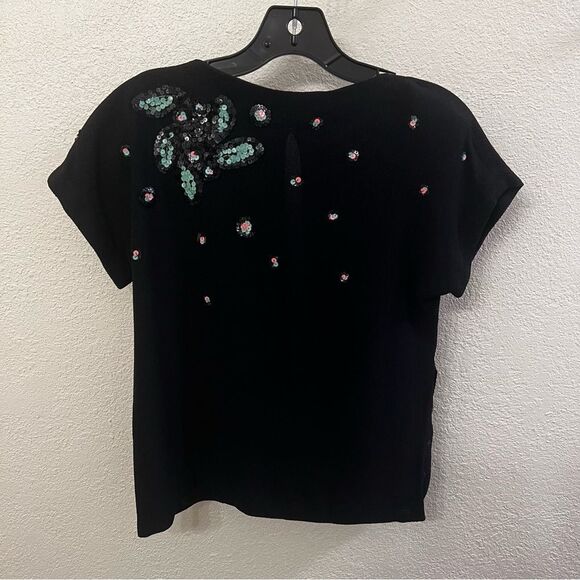 none Tops - Black Short Sleeve Sequin Top